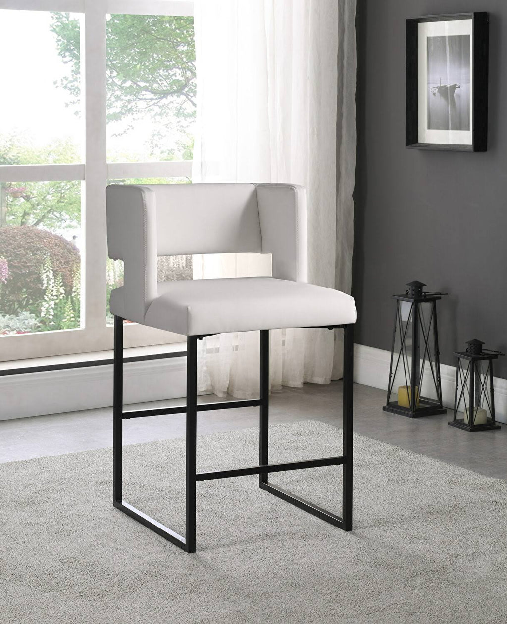 White Faux Leather Counter Stool Set of 2 D74297