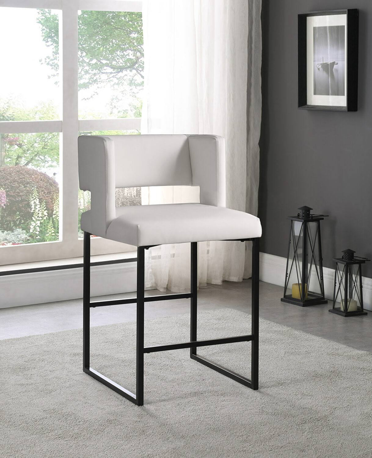 White Faux Leather Counter Stool Set of 2 D74297