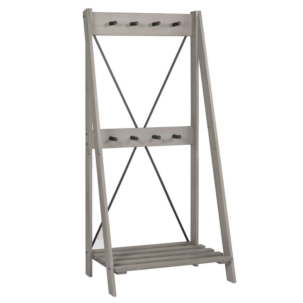 Grey Solid Wood Hall Tree with Shelf and 8 Hooks X55398