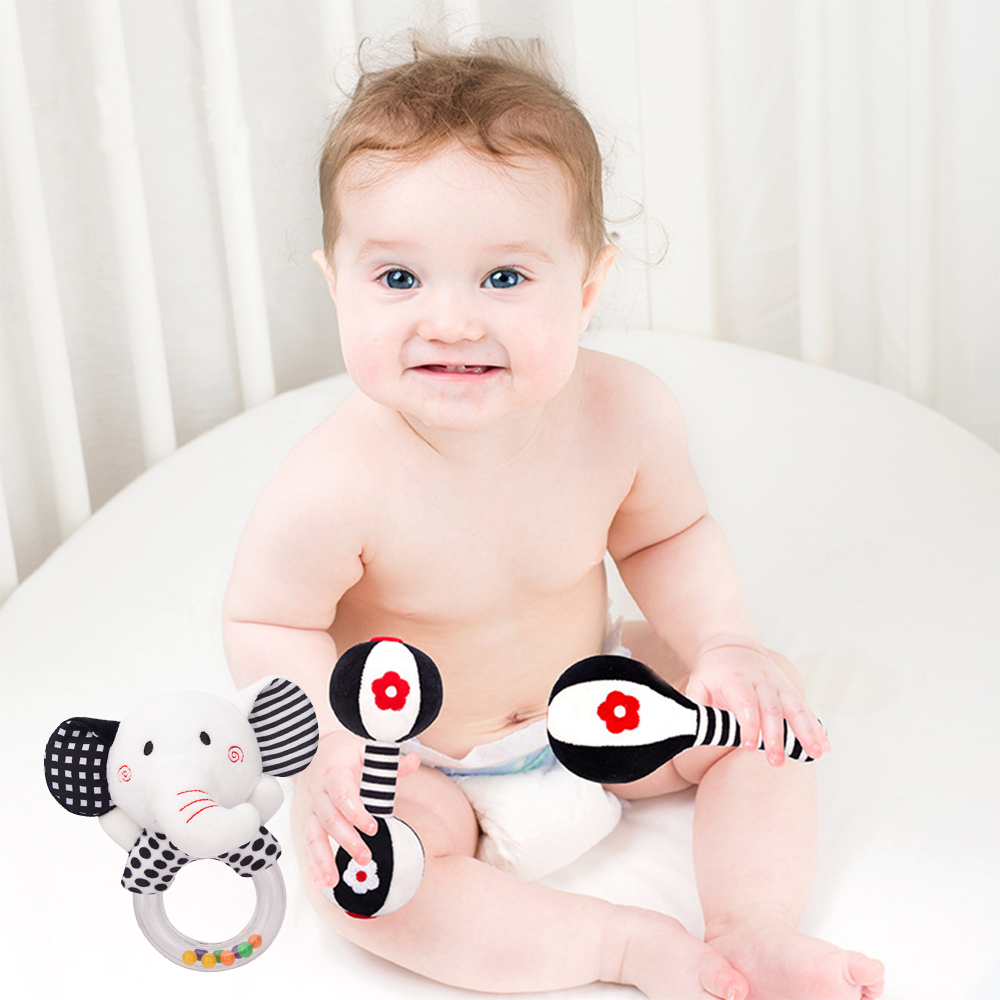3PCS Soft High Contrast Black and White Baby Rattles S755036