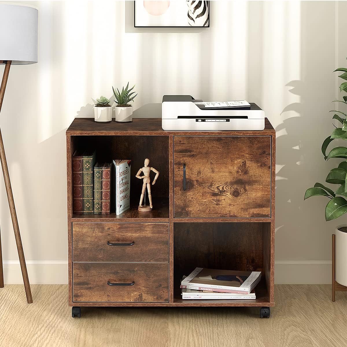 2 Drawers Mobile Wooden Lateral Filing Cabinet with Lockable Casters Y802