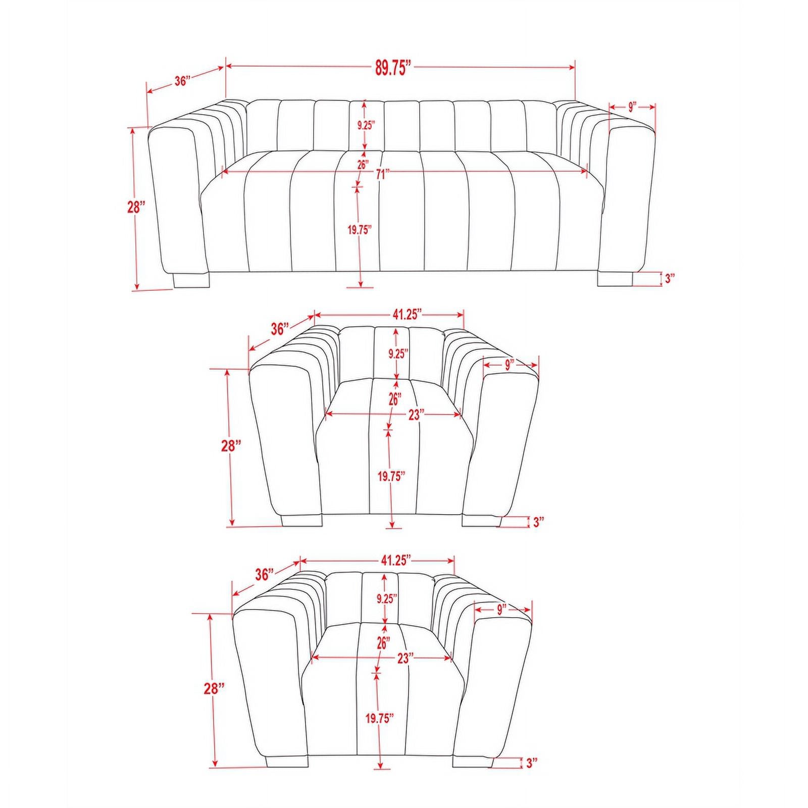 Gray Velvet Fabric Sofa and 2 Armchairs Set K420