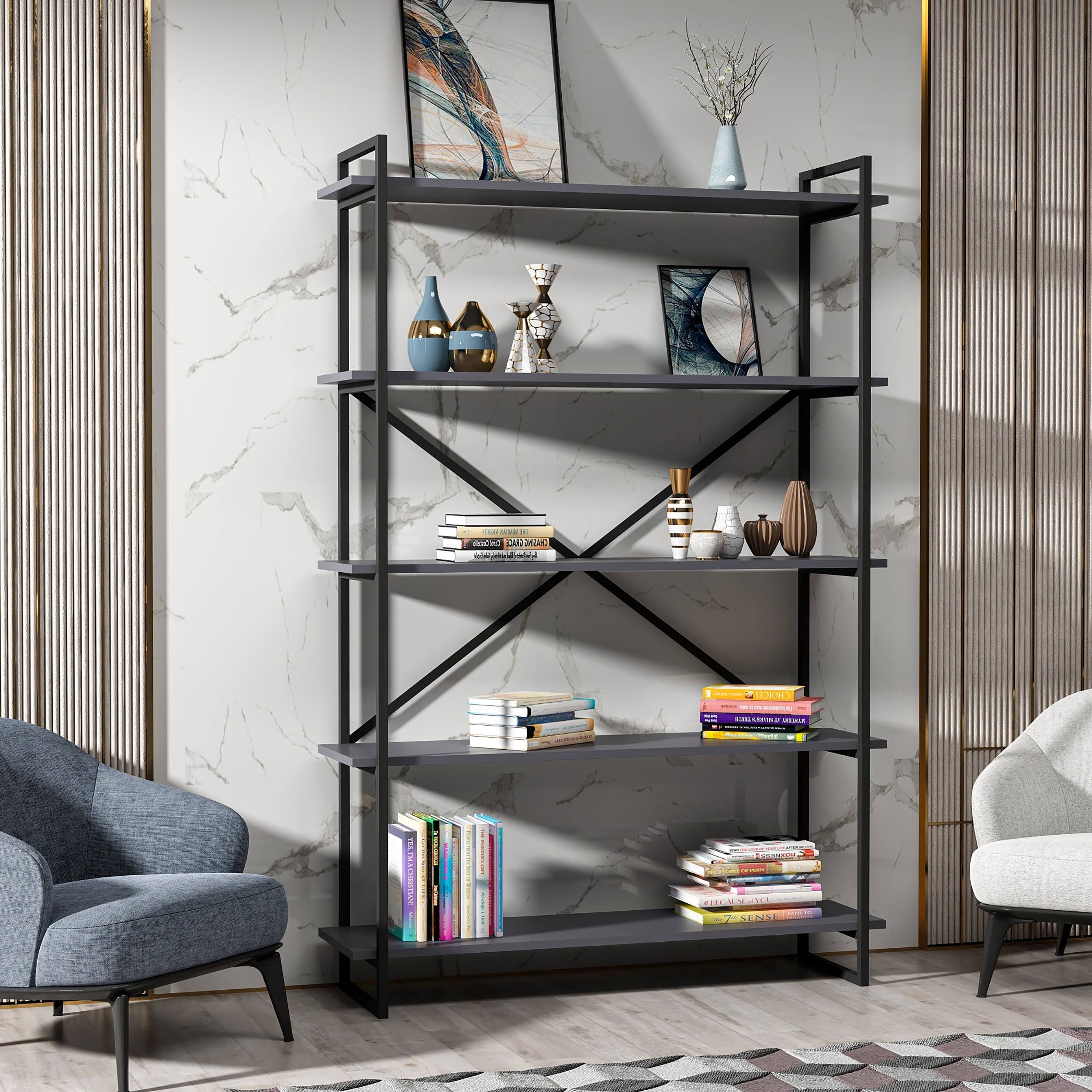 Modern Bookcase Anthracite Gold N9154