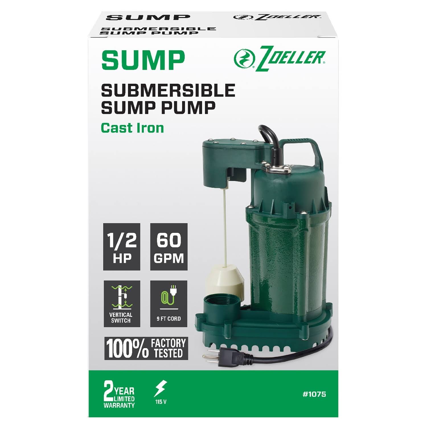 1/2 HP Cast Iron Submersible Sump Pump Y1373