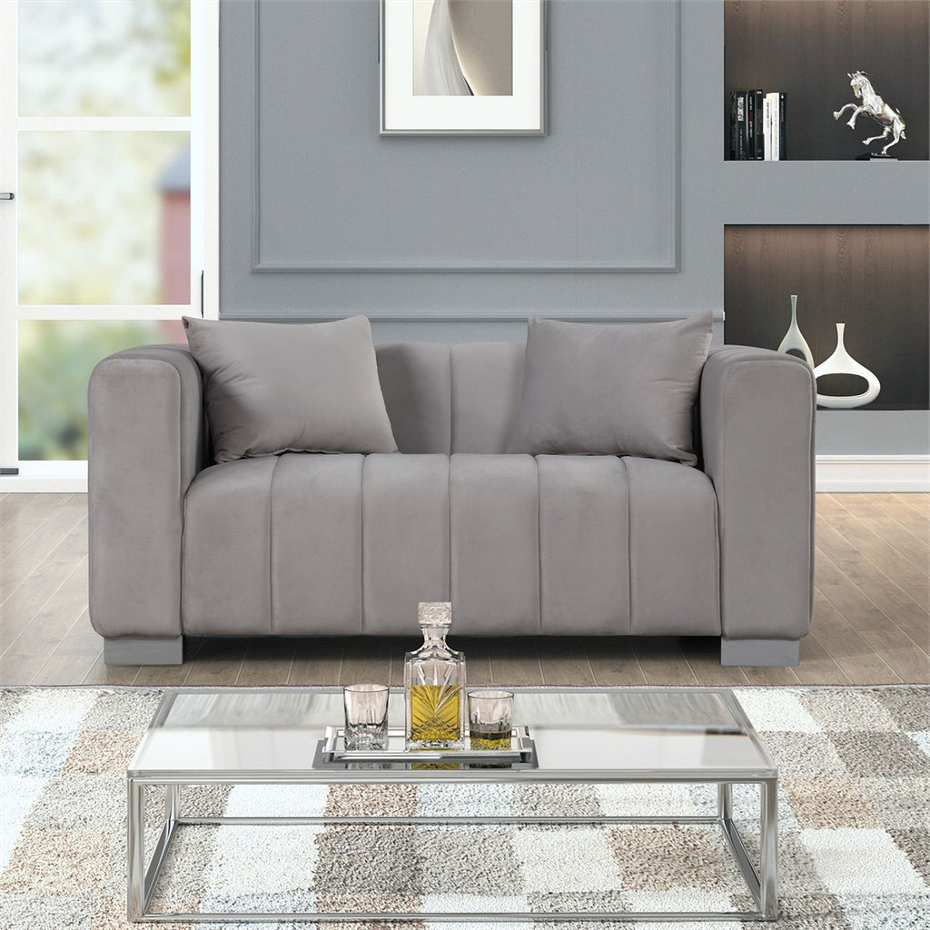 Light Gray Velvet 3 PC Sofa Loveseat Chair Set K410