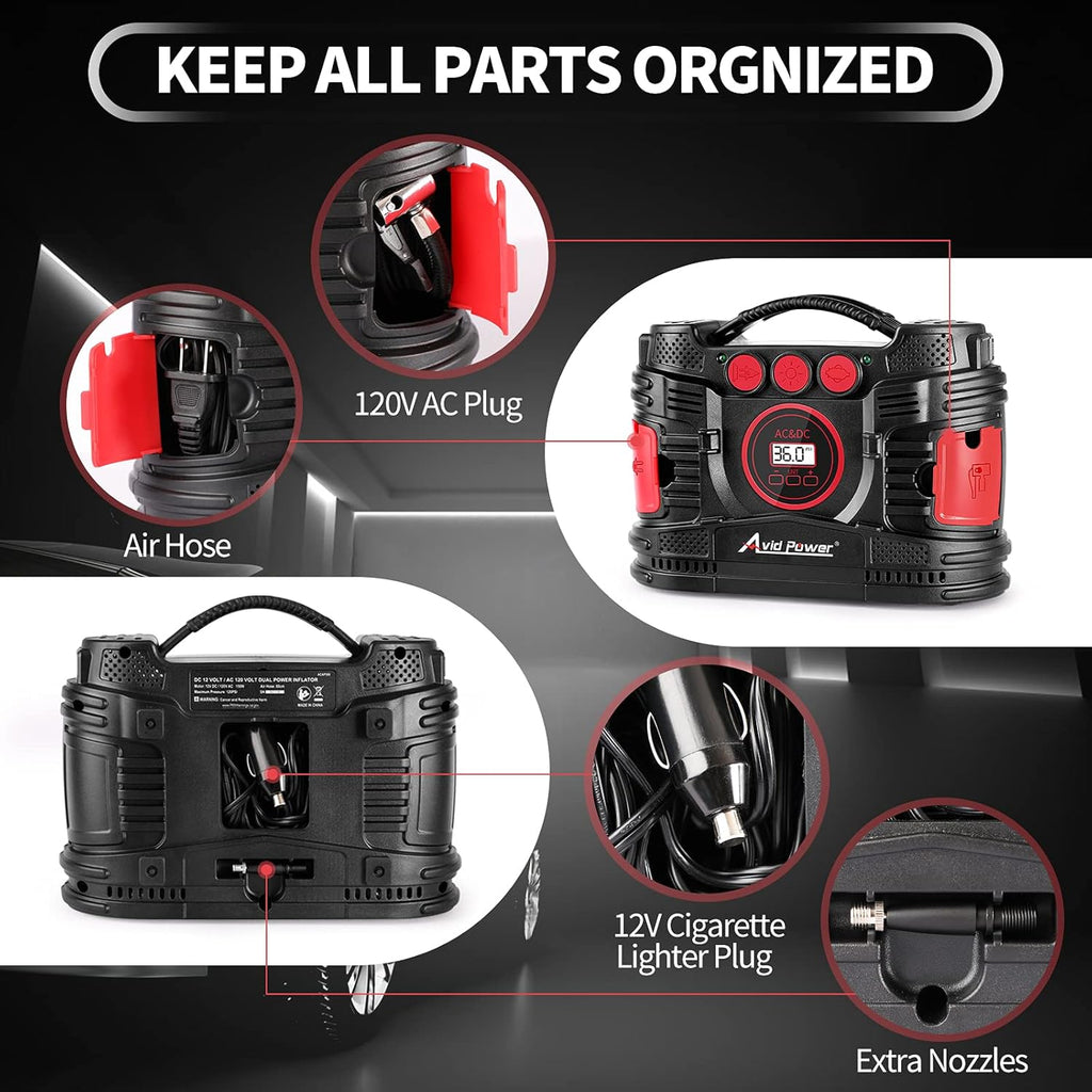 Portable Tire Inflator Air Compressor with Digital Pressure Gauge F7284