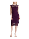 Purple Cap Sleeve Below The Knee Sheath Evening Dress R7451