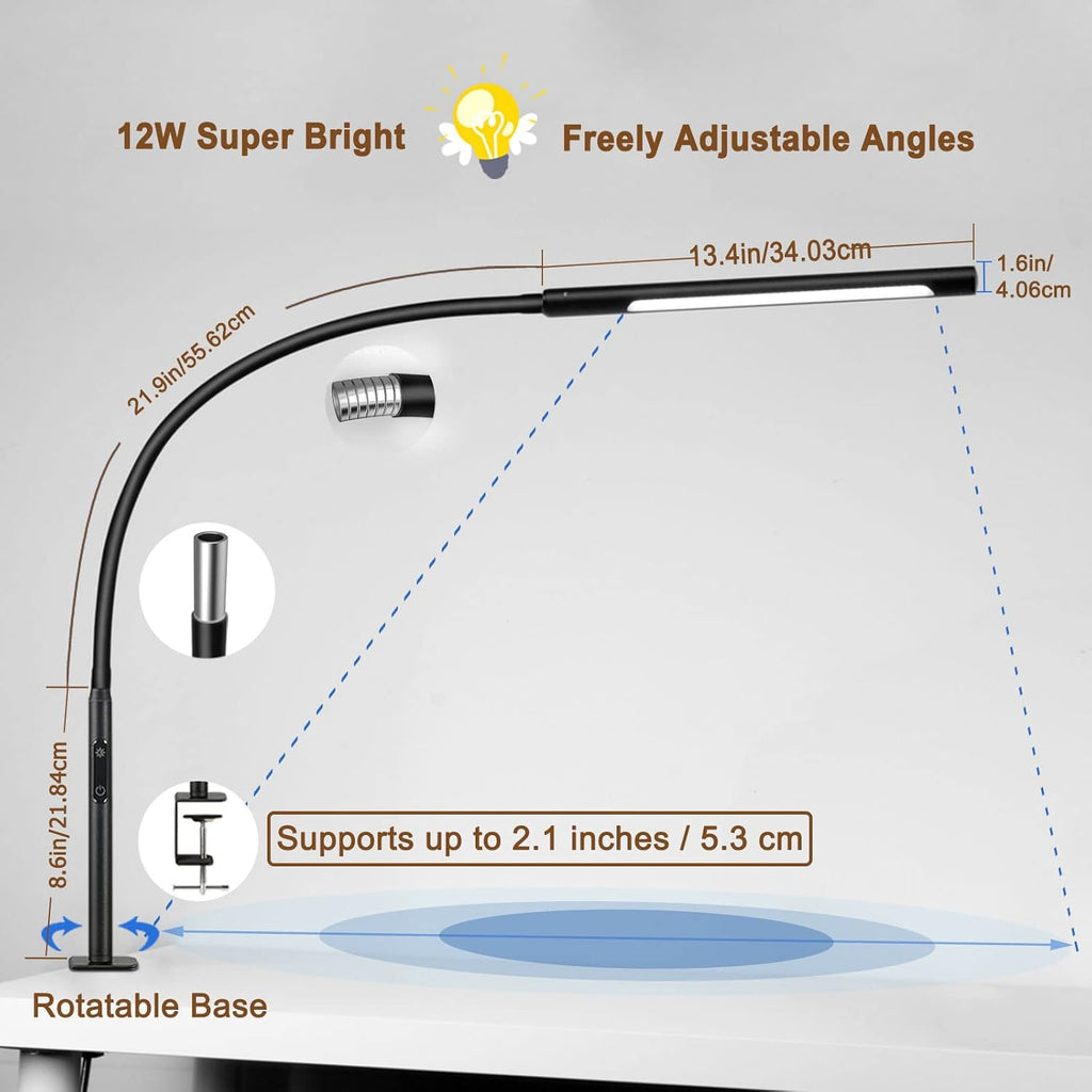 Black Swing Arm LED Desk Lamp with Remote Control U8361