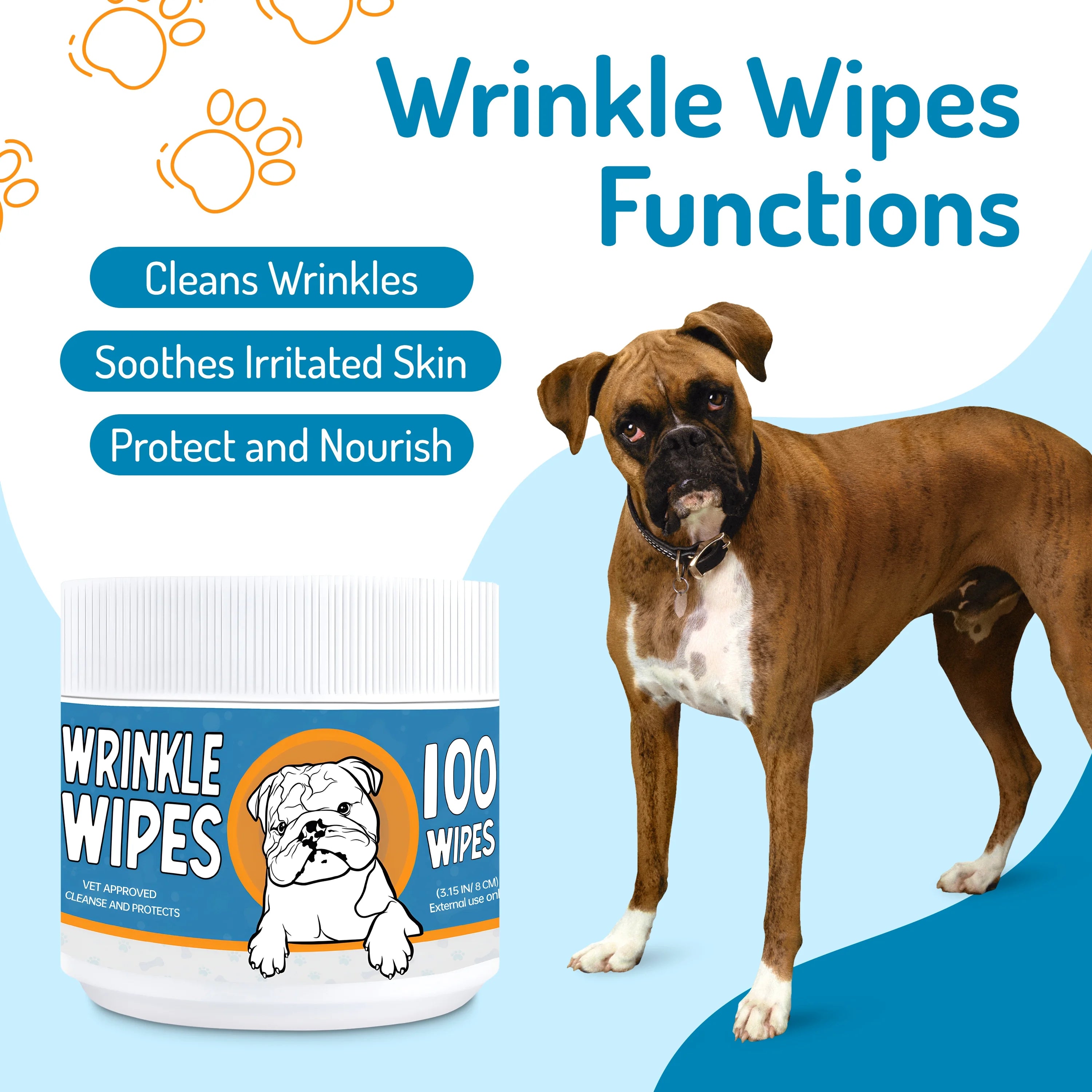 100 Count Dog Wrinkle Wipes for French Bulldog, English Bulldog, Pugs Q524276