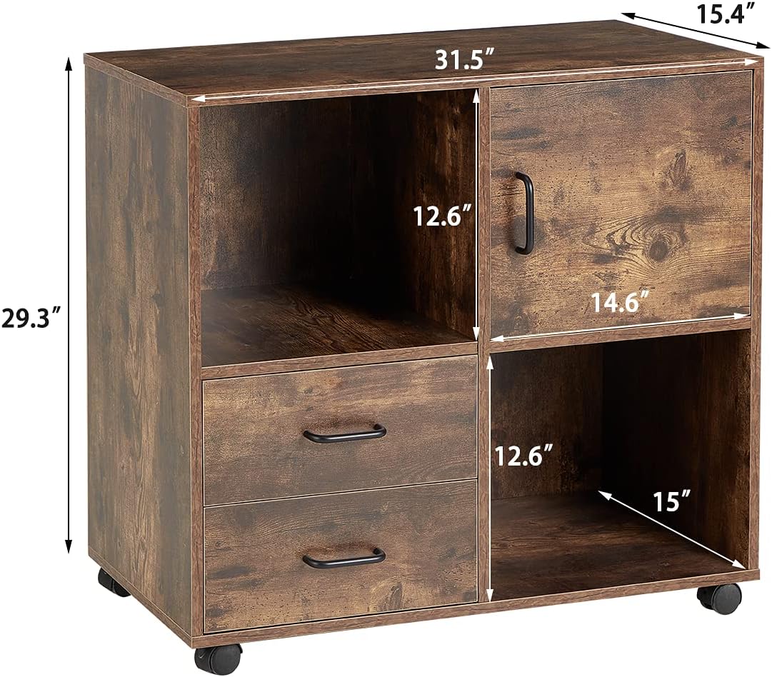 2 Drawers Mobile Wooden Lateral Filing Cabinet with Lockable Casters Y802