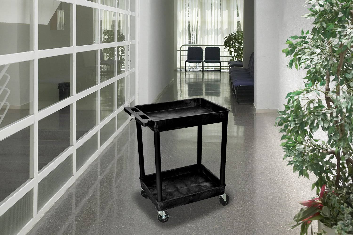 Black 2 Shelves Tub Utility Cart J2729