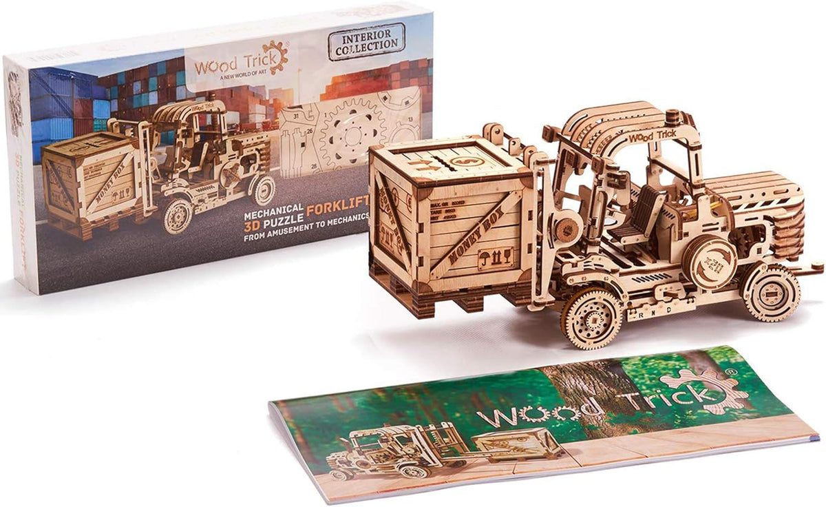 3D Wooden Puzzle Forklift Truck Model Kit with Pallet and Money Box O70754