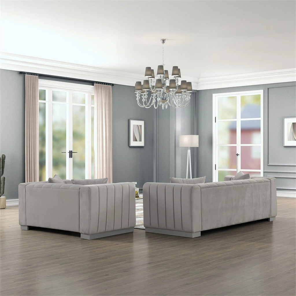 Light Gray Velvet 3 PC Sofa Loveseat Chair Set K410