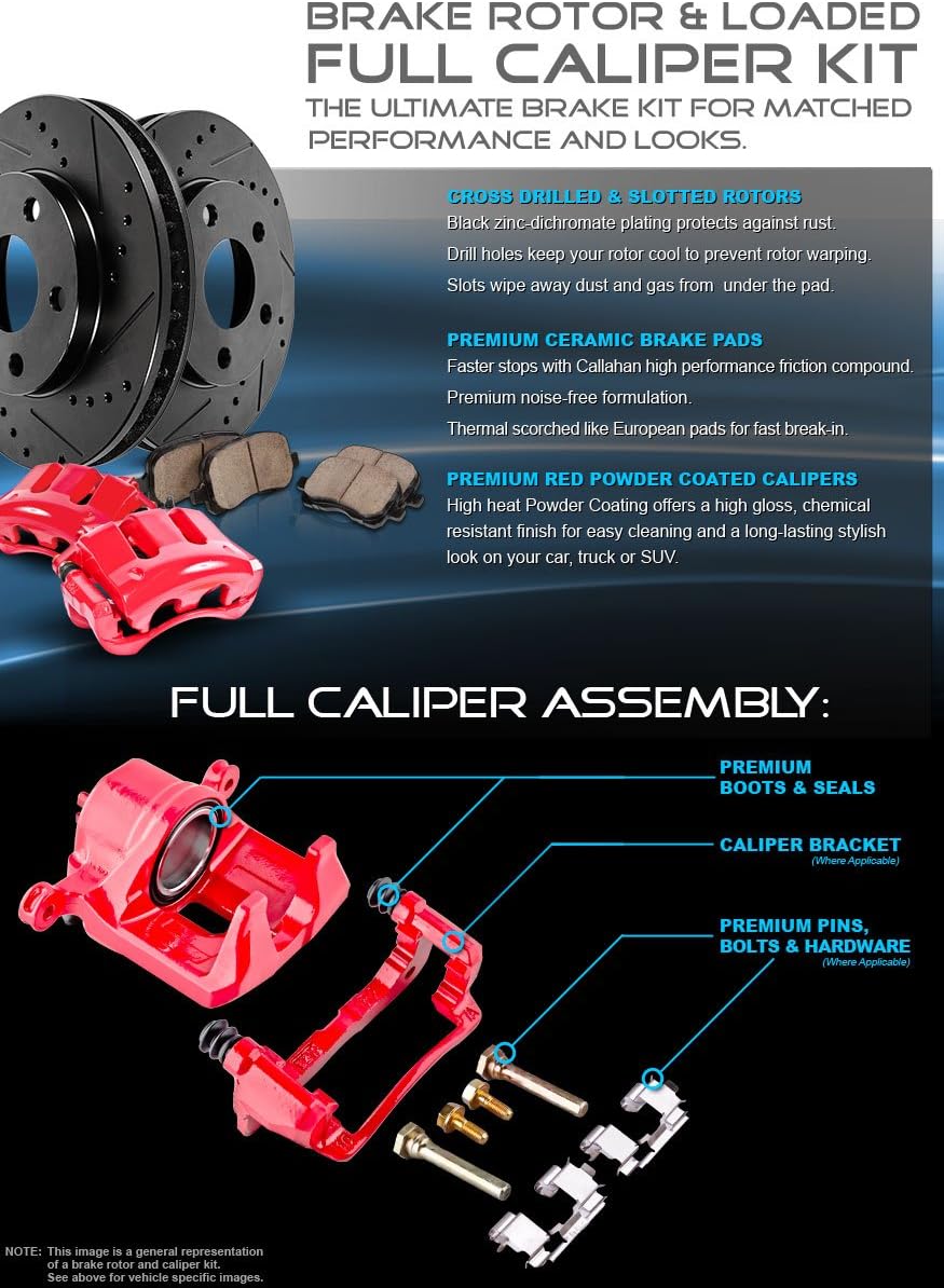 Powder Coated Red Calipers Rotors Ceramic Pads Performance Kit V827