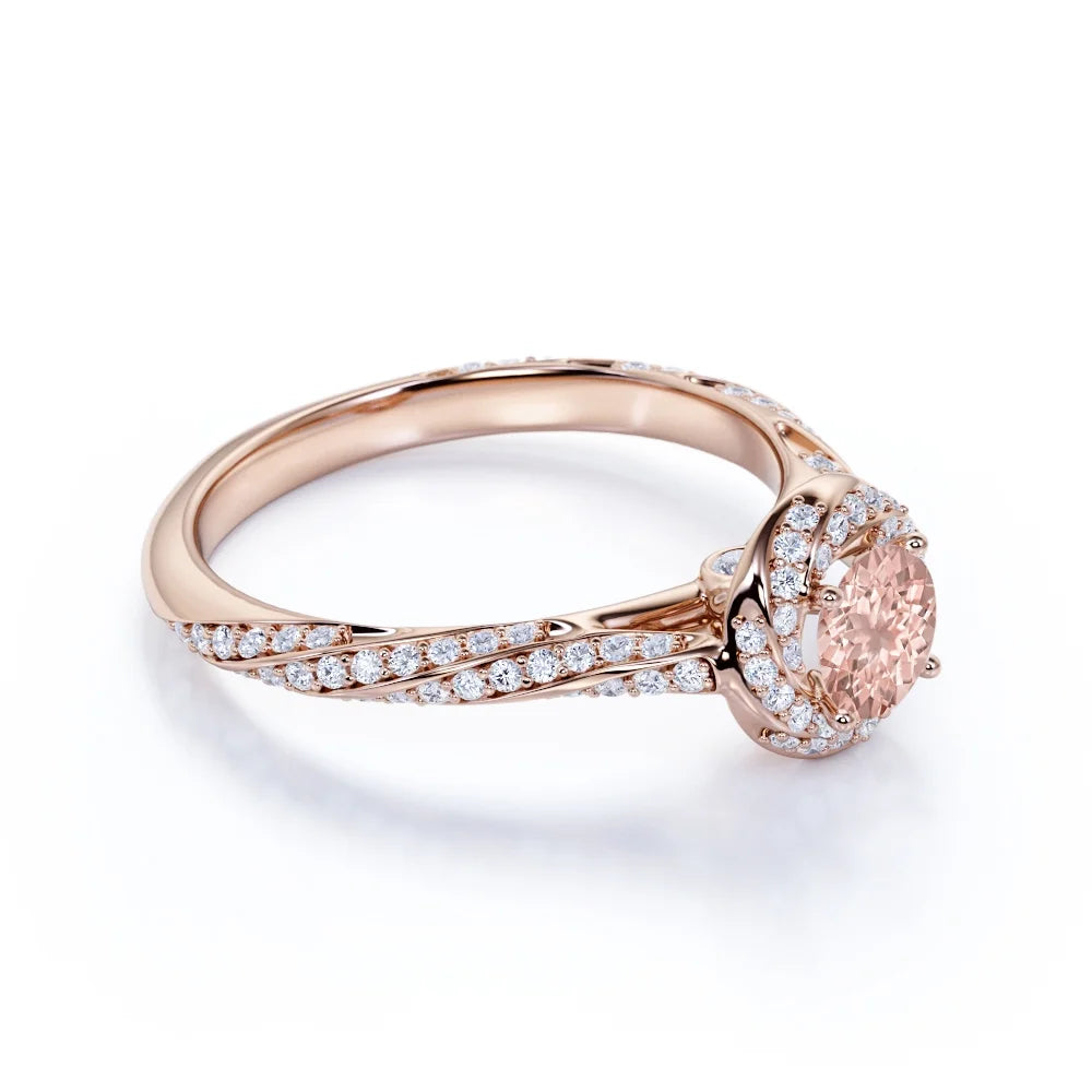 18K Rose Gold Plating over Silver Morganite and Moissanite Engagement Ring G619