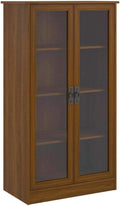 Cherry Finish Wooden Glass Door Bookcase with 2 Adjustable Shelves K130674
