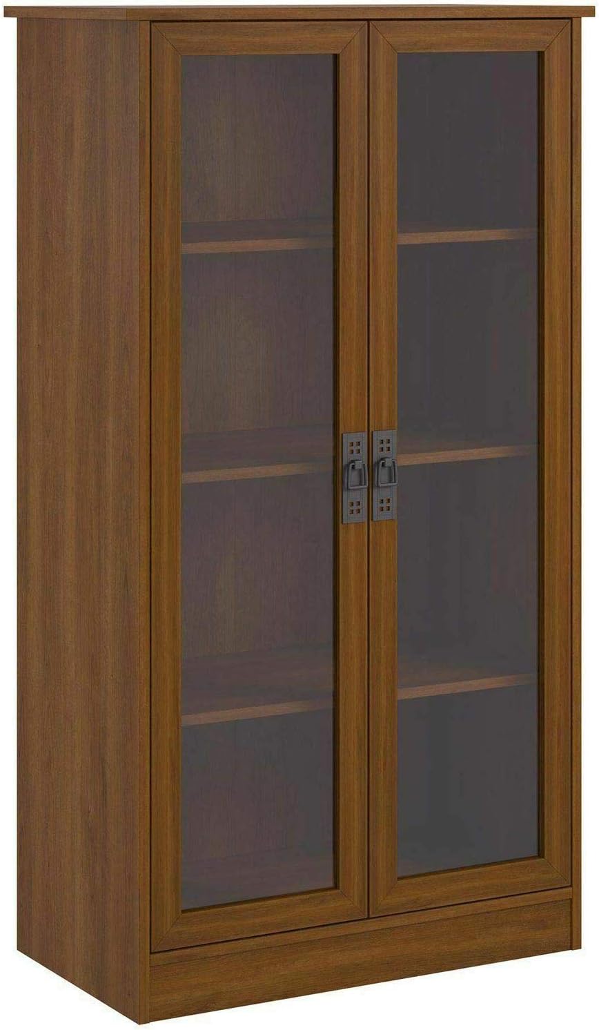 Cherry Finish Wooden Glass Door Bookcase with 2 Adjustable Shelves K130674