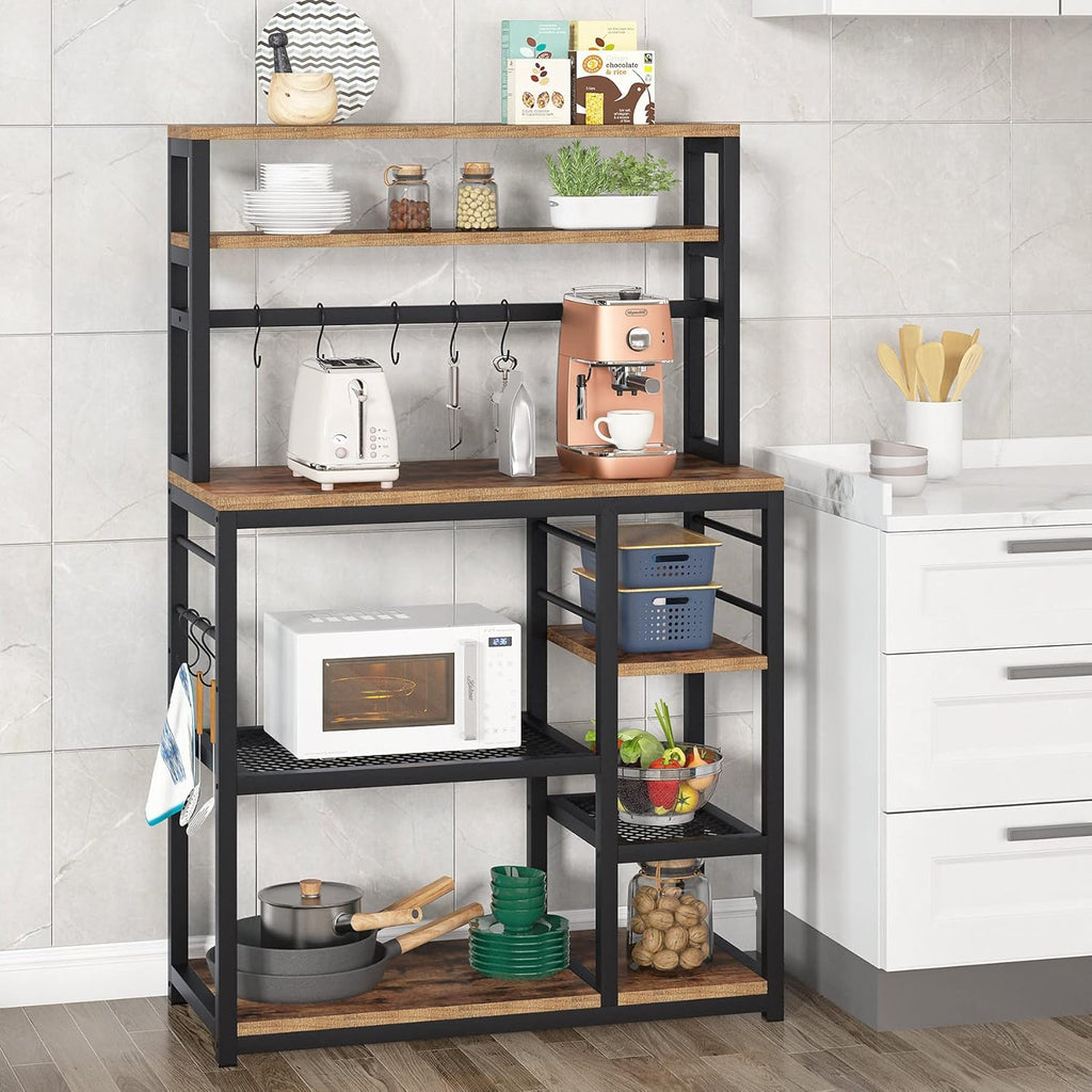 5-Tier Microwave Cart Oven Stand with 8 Hooks J853095