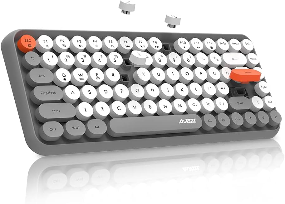 84 Key Bluetooth Retro Round Keycaps Ergonomic Wireless Mini Keyboard E286366