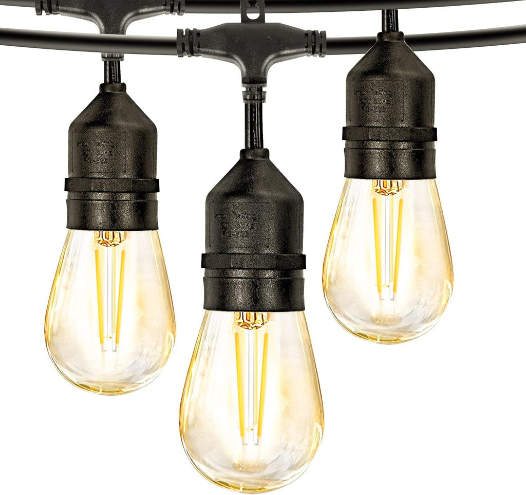 2 Pack 48FT LED Outdoor String Lights with 2W Dimmable Edison Shatterproof Plastic Bulbs H1021