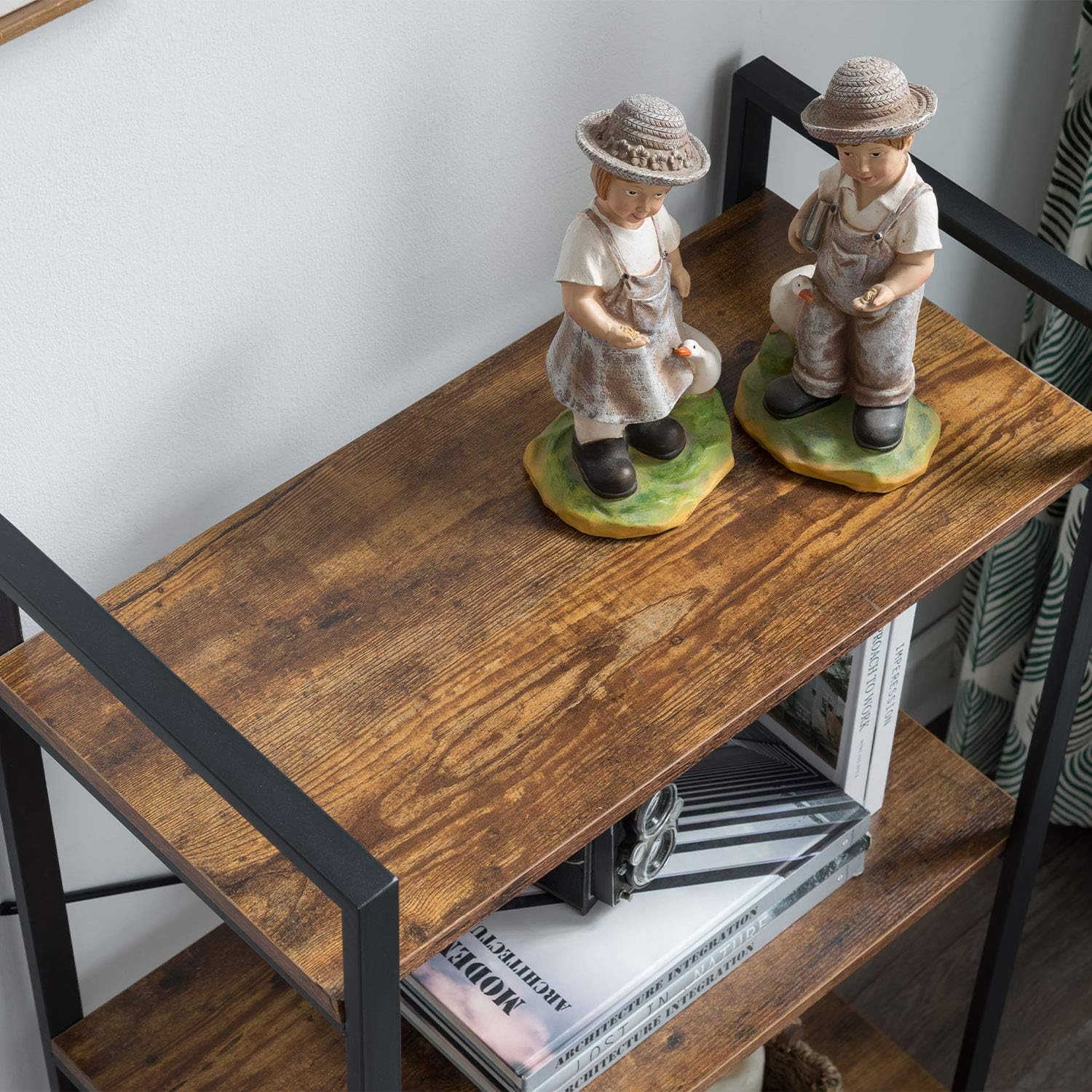 5-Tier Industrial Retro Brown Wood and Metal Bookcase U725