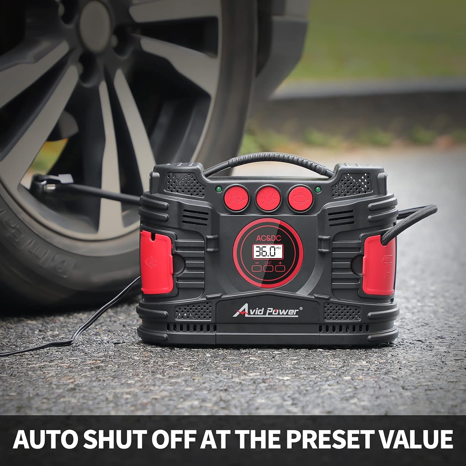 Portable Tire Inflator Air Compressor with Digital Pressure Gauge F7284