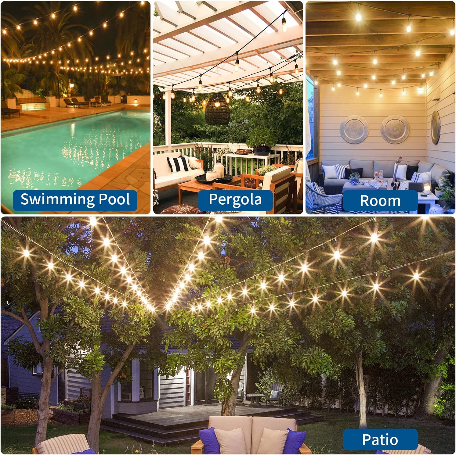 2 Pack 48FT LED Outdoor String Lights with 2W Dimmable Edison Shatterproof Plastic Bulbs H1021