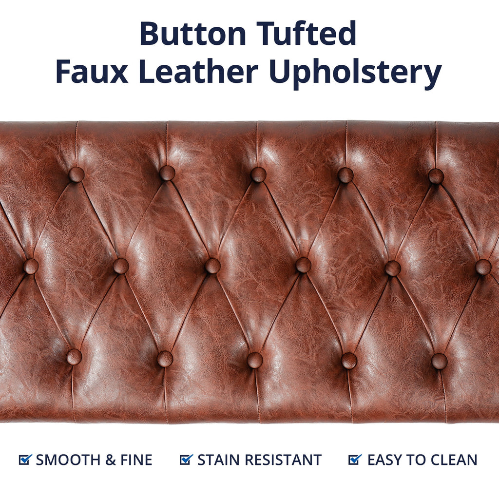 Brown Button Tufted Faux Leather Storage Bench A758694