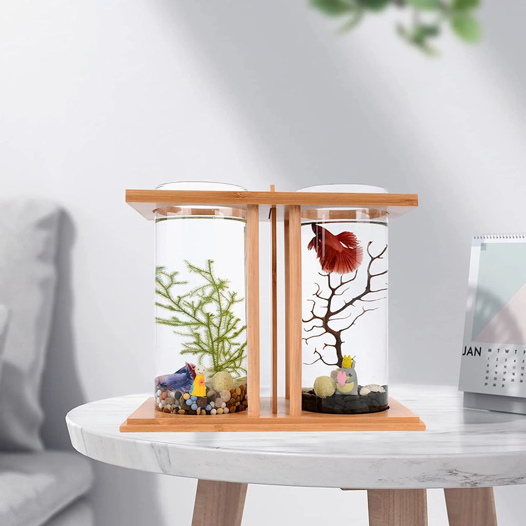 Bamboo Fish Bowl Glass Aquarium Mini Fish Tank C421