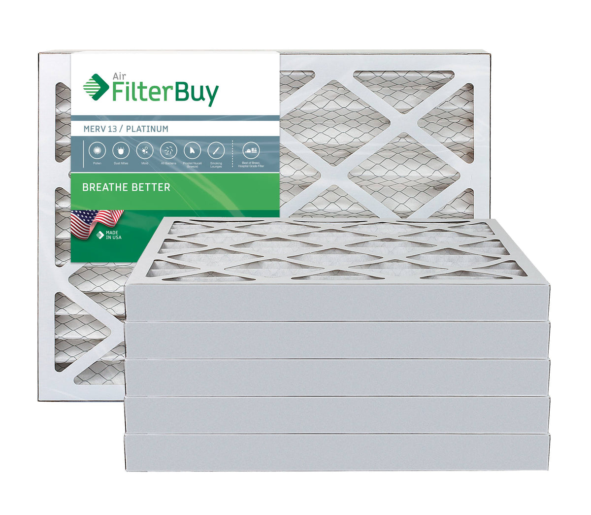 MERV 13 14x14x2 Pleated AC Furnace Air Filter, Pack of 6 W409284