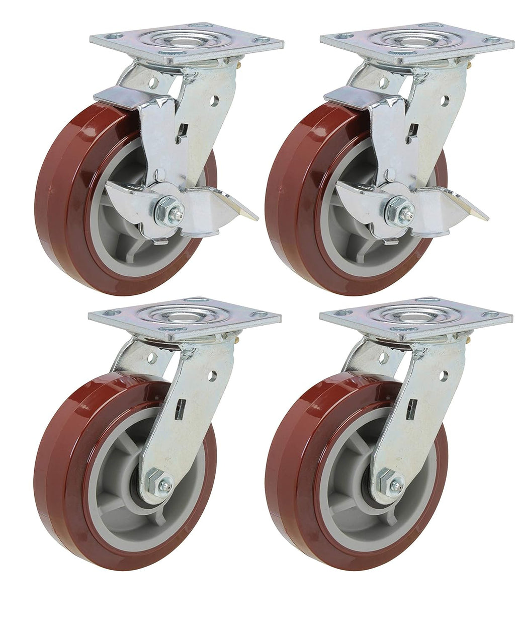 Heavy Duty Polyurethane Swivel Caster Set of 4 with Brakes R587