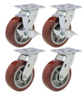 Heavy Duty Polyurethane Swivel Caster Set of 4 with Brakes R587