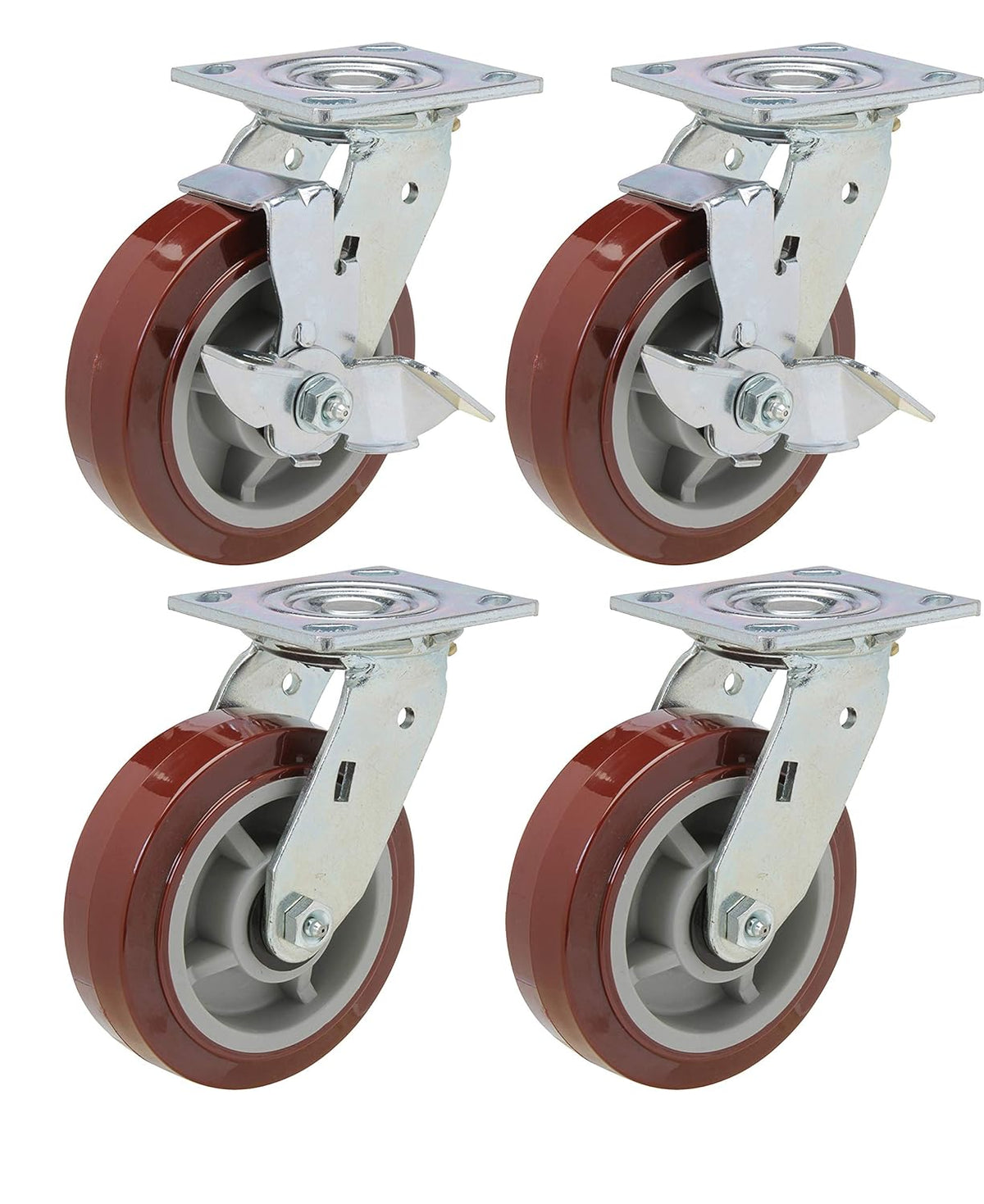 Heavy Duty Polyurethane Swivel Caster Set of 4 with Brakes R587