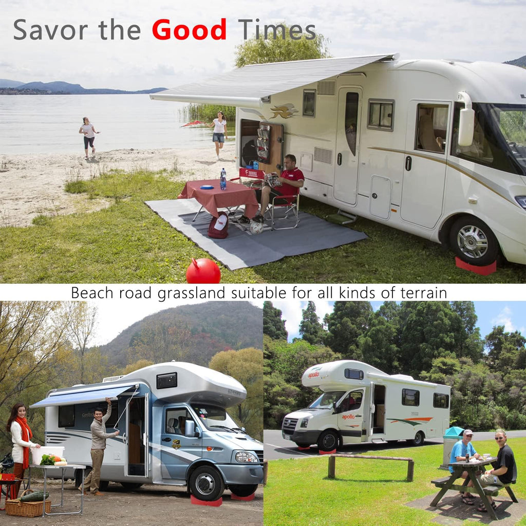 2 Packs Camper Leveler, RV Leveling Ramp Chock Kit, Two Curved Levelers, Two Chocks, Two Rubber Grip Mats, 35,000 lbs O301045