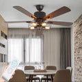 Black Industrial Ceiling Fan with Light and Remote, 5 Wood Blades, 5-Lights E26 R1419