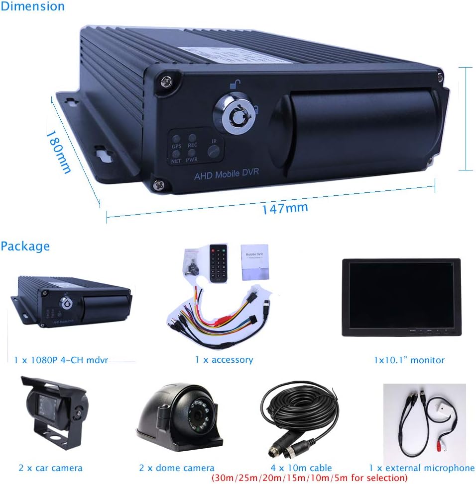 4 Channel 1080P AHD Mobile Vehicle DVR Video Recorder Kit with 10 inches Screen K913891
