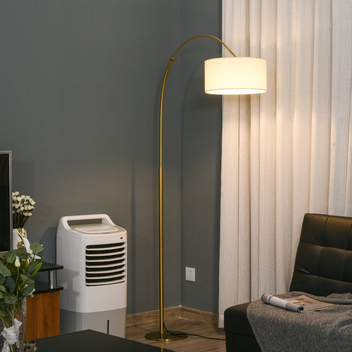 Cream White 6ft Arch Shape Floor Lamp with Metal Round Base E94318