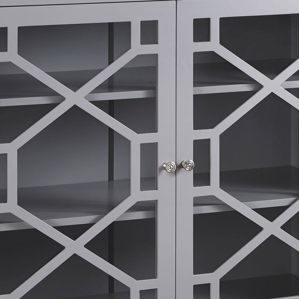 Gray Two Door Wooden Cabinet with Three Storage Compartments Q903864