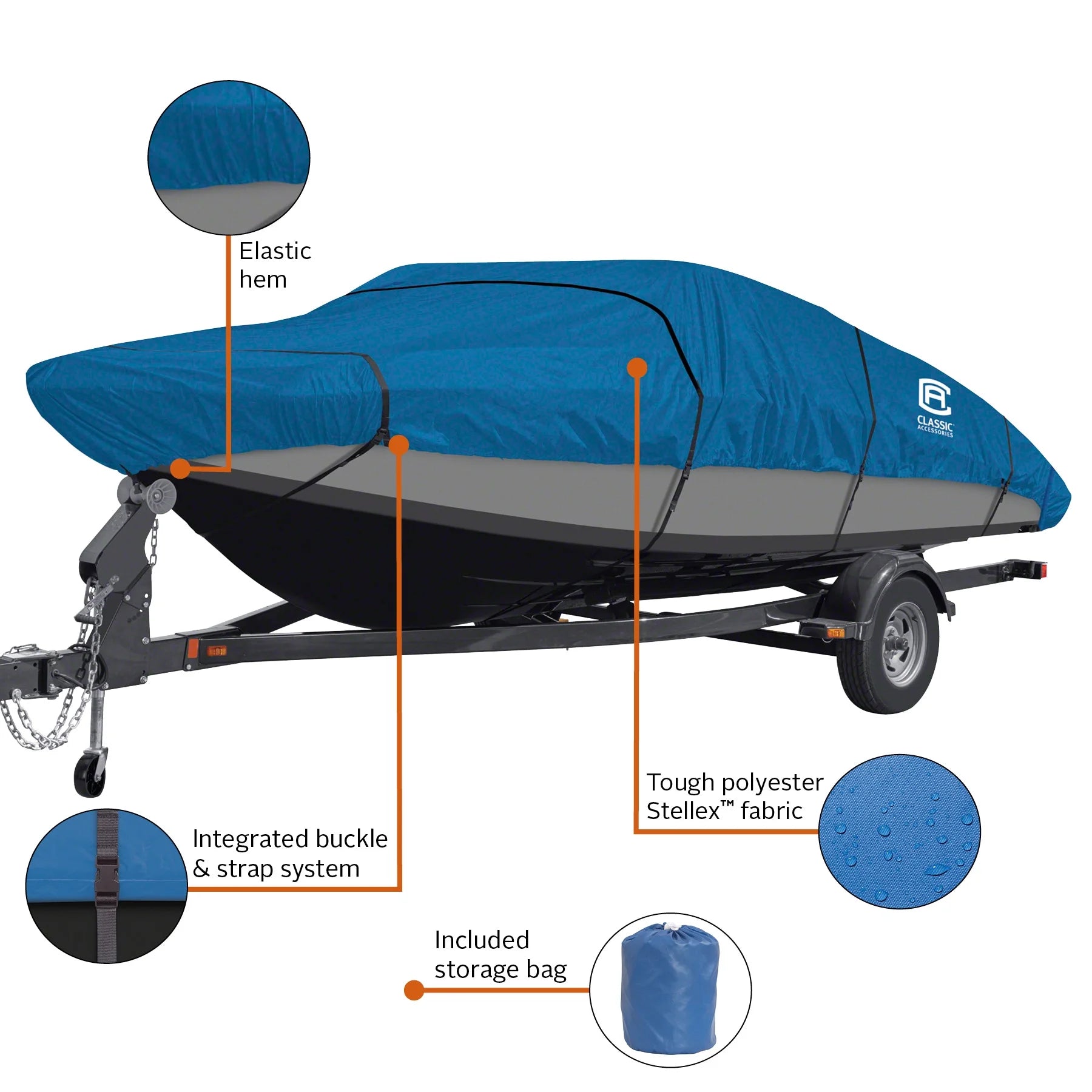 All Seasons Trailerable Boat Cover with Polyester Fade-Resistant Fabric J218