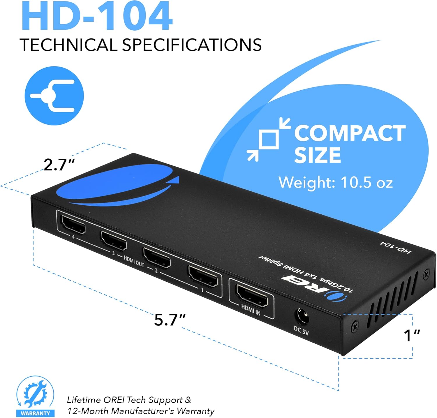 4K 1x4 HDMI Splitter Powered Ver 1.4 Full HD 1080P 3D Support Black E855715