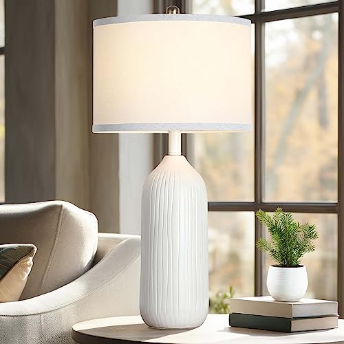 White Ceramic Table Lamp with 3-Color Temperatures F4098