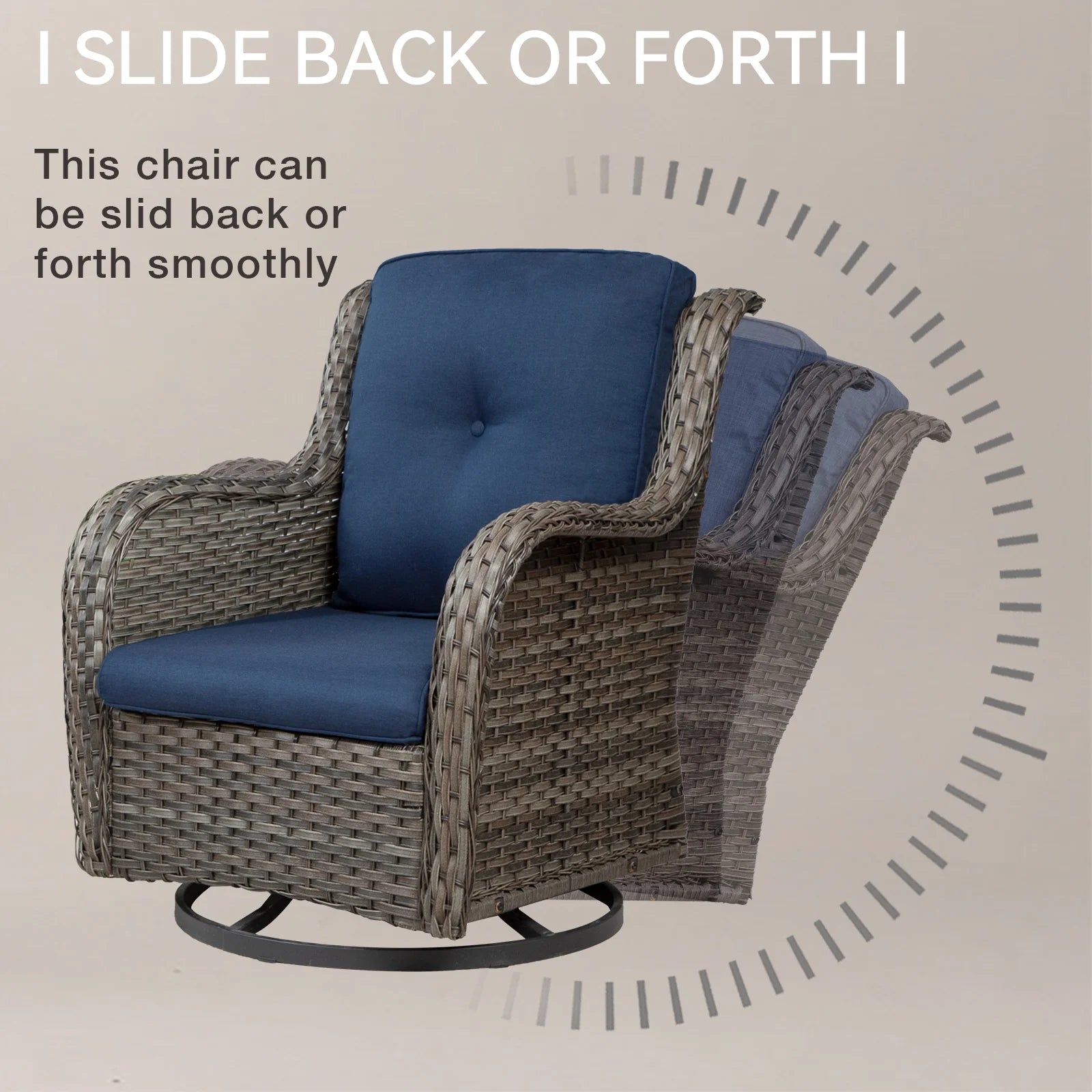 Blue Wicker Patio Swivel Rocker Chairs Set of 2 with Table K195