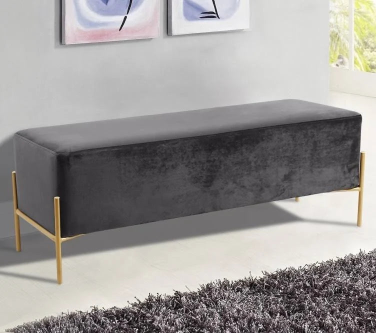 Grey Velvet Bench W3228