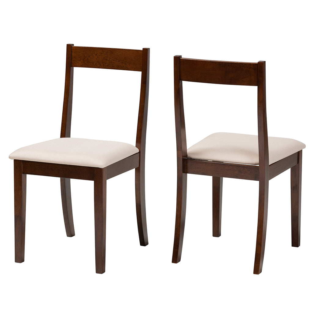 Cream Fabric and Dark Brown Finished Wood 2-Piece Dining Chair Set X87145
