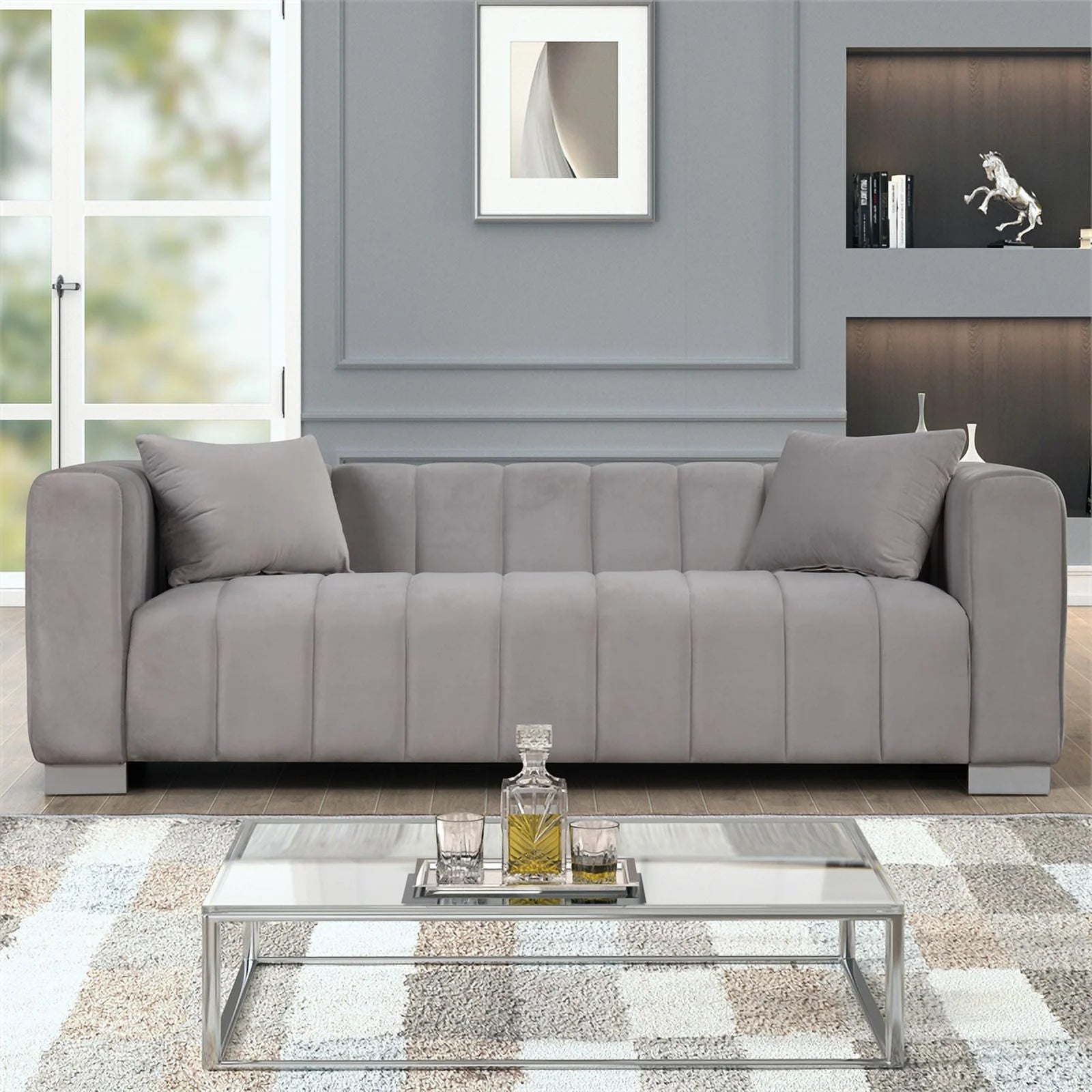 Light Gray Velvet 3 PC Sofa Loveseat Chair Set K410