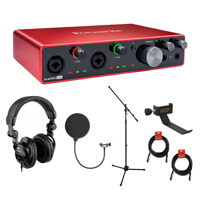 USB Audio Interface with Studio Headphones, Mic Stand, Headphone Holder, Pop Filter A802