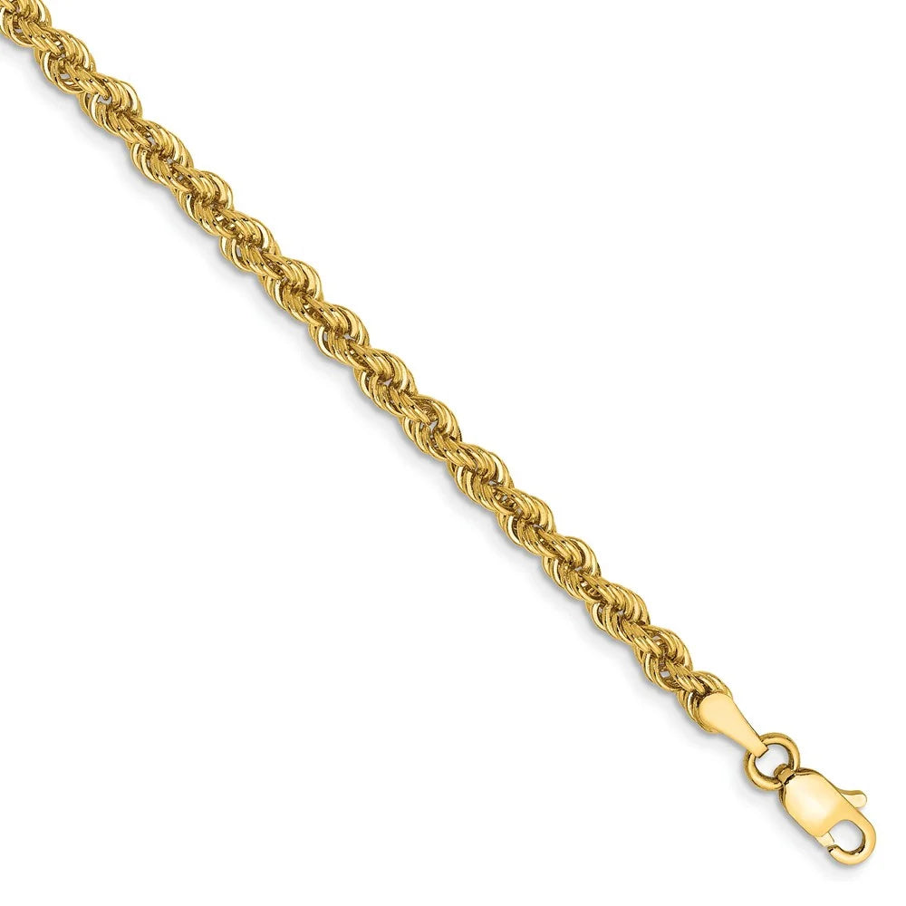 14kt Yellow Gold 3mm Rope Chain 9 inch Lobster Clasp J600