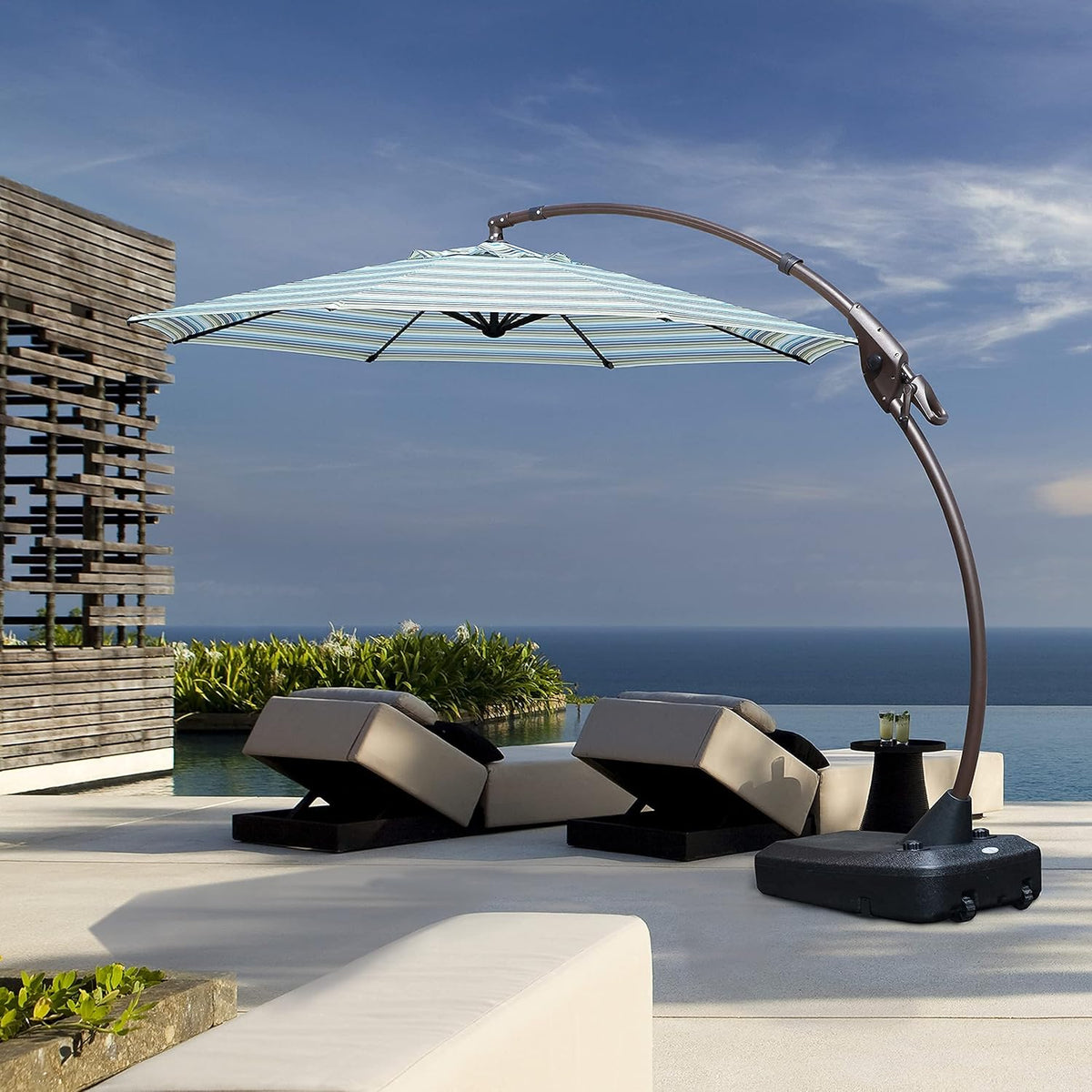 11 FT Curvy Aluminum Offset Umbrella with Base K56191