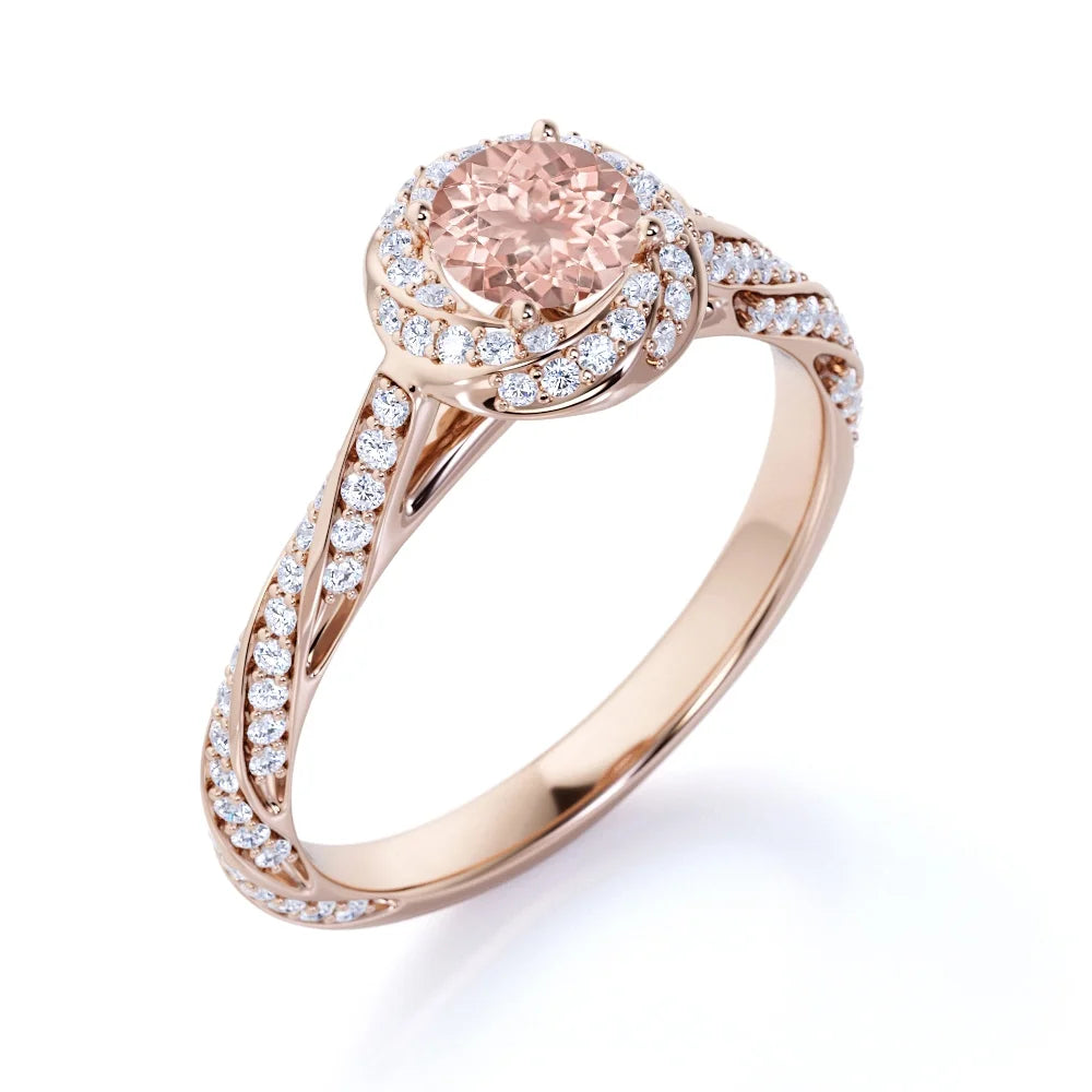 18K Rose Gold Plating over Silver Morganite and Moissanite Engagement Ring G619