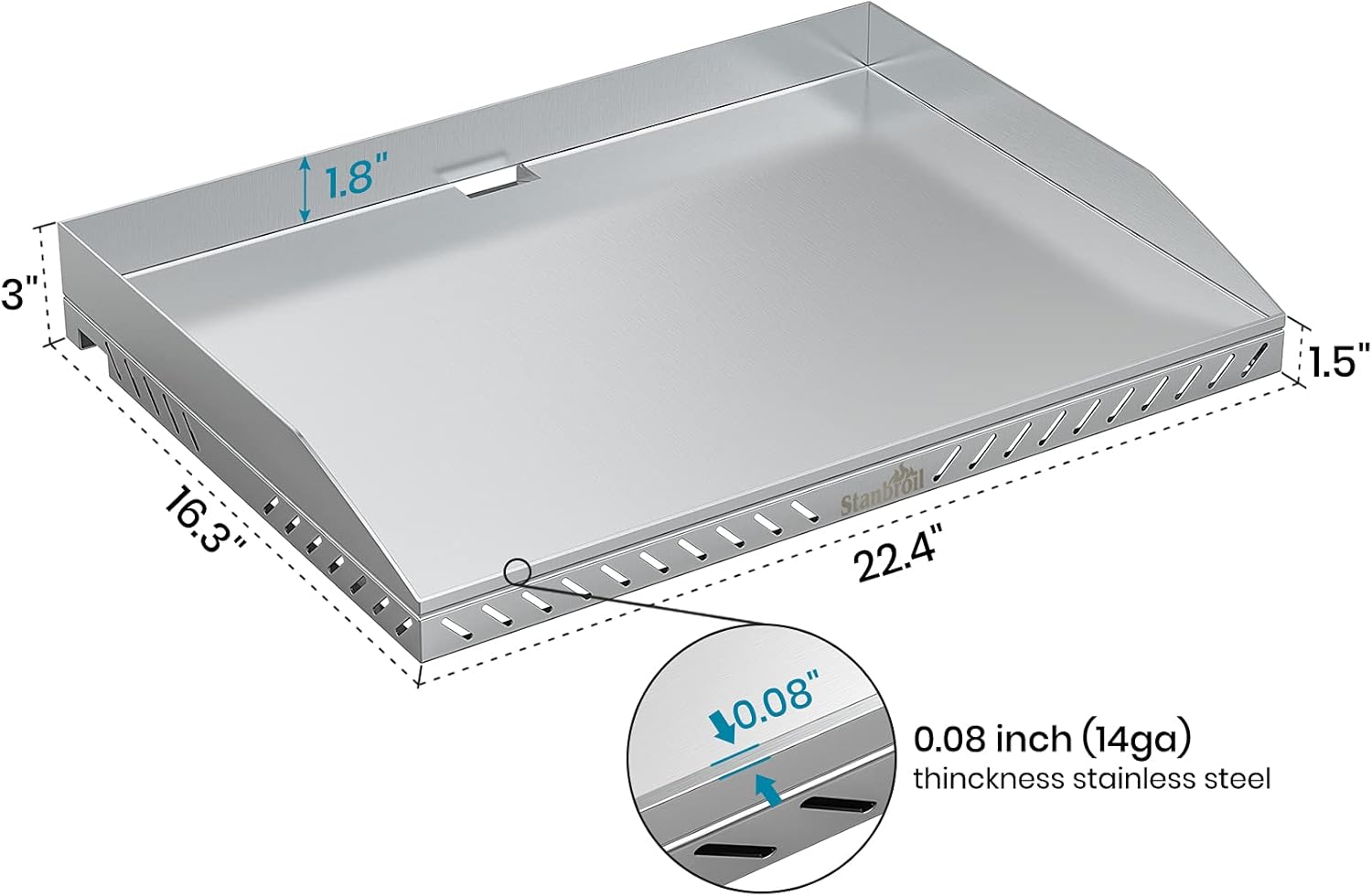 22 Inch Stainless Steel Table Top Gas Grill Griddle for 2 Burners Portable Propane Fueled Grill Q8010